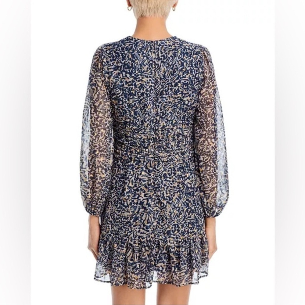 NWT Aqua Cocktail Dress Wrap Plunge Long sleeve Navy and Cream Animal Print - Picture 3 of 8